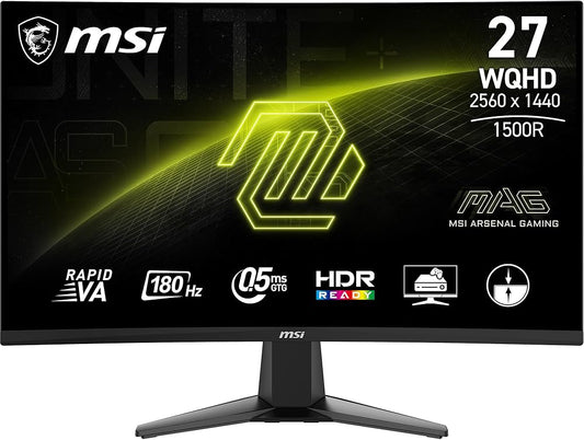 MSI MAG 27CQ6F GAMING Curved Monitor 27" (2560x1440) 180Hz 0.5ms (GtG) 300 cd/m² 1500R AMD FreeSync™ HDR Ready 5000:1 2xHSMI (2.0b) 1xDP (1.4) 16:9 100~240V, 50/60Hz Tilt Adjustable BLACK - Lead Time: 5 days - MOQ: 1 - MXQ: None - Part Number: MAG-27